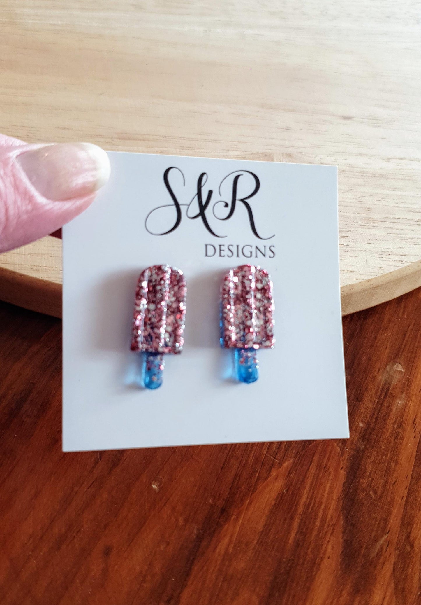 Pink Icy Pole Stud Glitter Earrings, Pink Silver Mix with Blue Ice Cream Earrings, Statement Food Lover Earrings