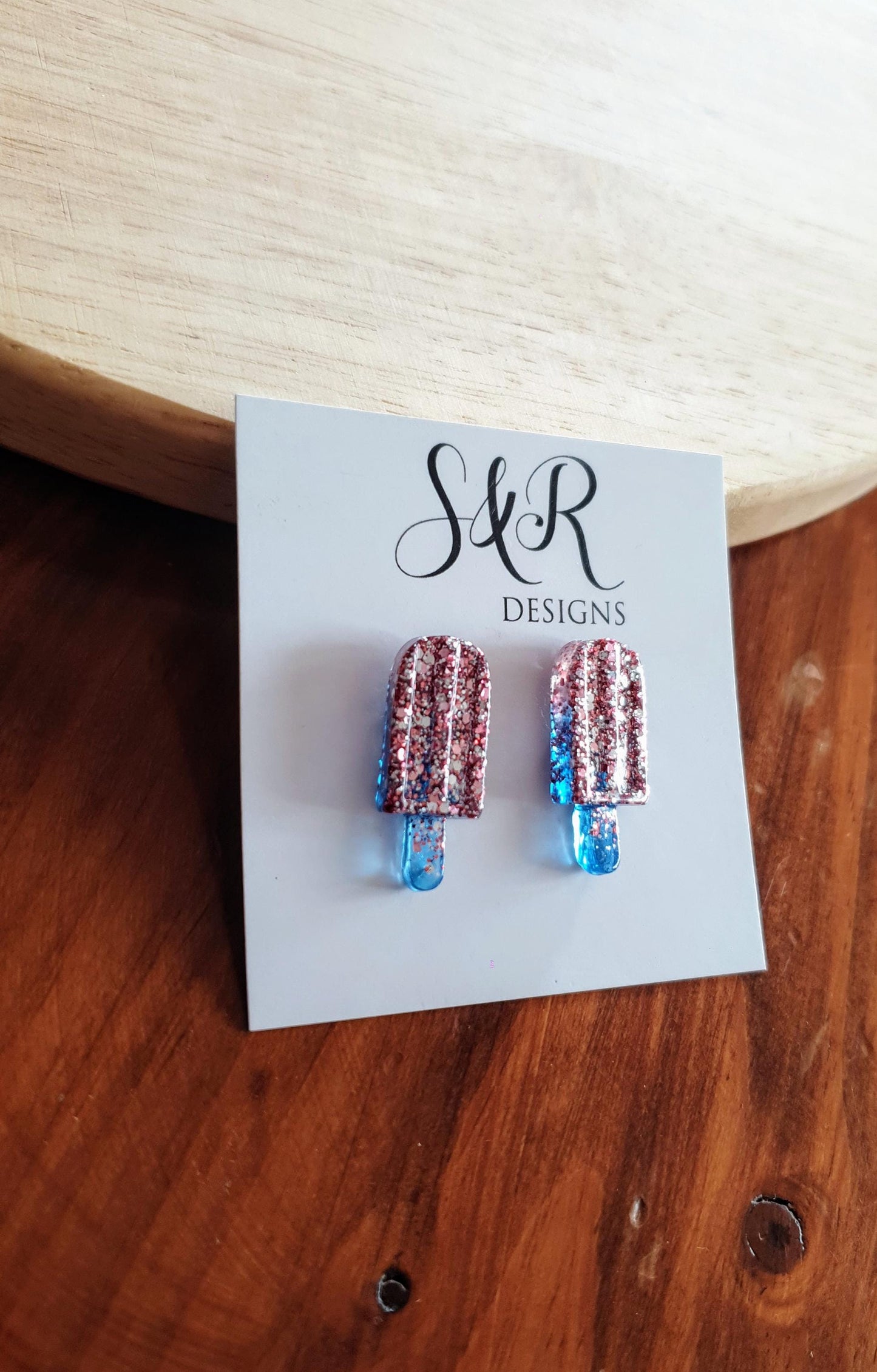 Pink Icy Pole Stud Glitter Earrings, Pink Silver Mix with Blue Ice Cream Earrings, Statement Food Lover Earrings