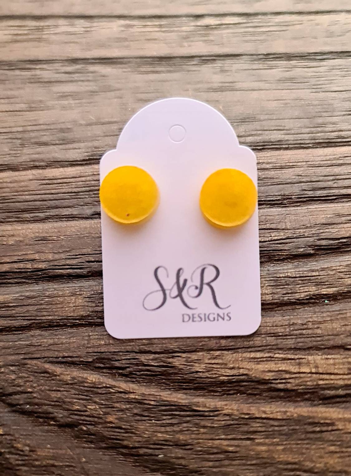 Yellow Circle Dot Resin Stud Earrings, Yellow Gold Handmade Earrings. Stainless Steel Stud Earrings. 12mm, 10mm or 8mm