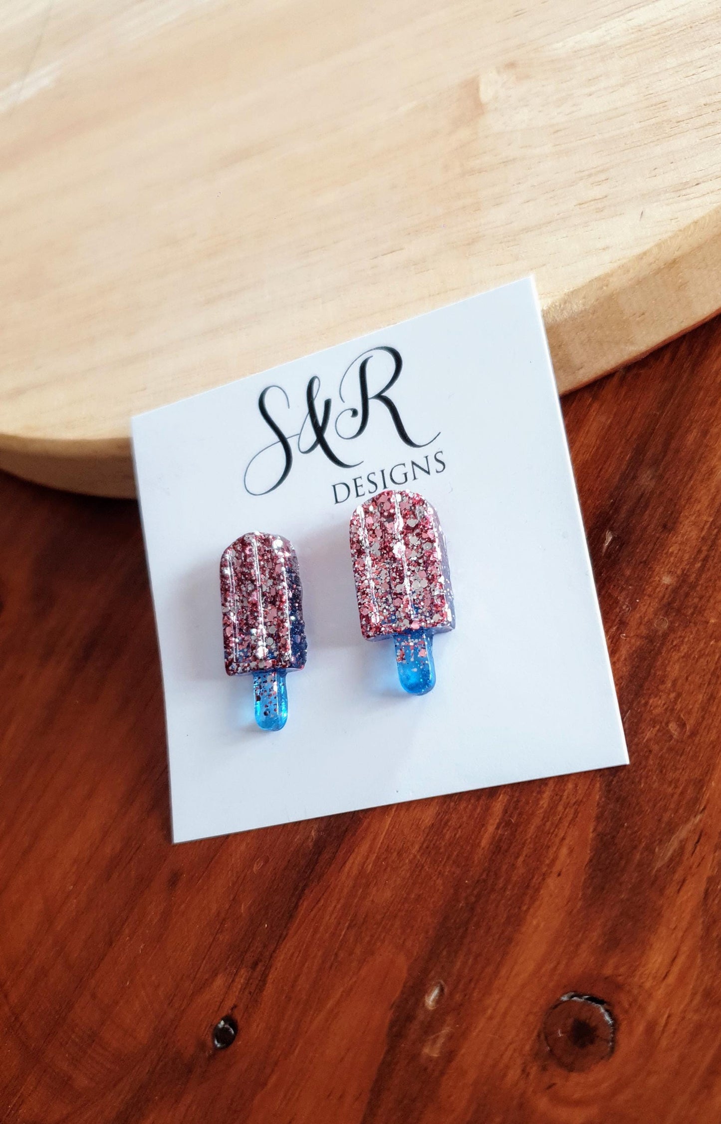 Pink Icy Pole Stud Glitter Earrings, Pink Silver Mix with Blue Ice Cream Earrings, Statement Food Lover Earrings
