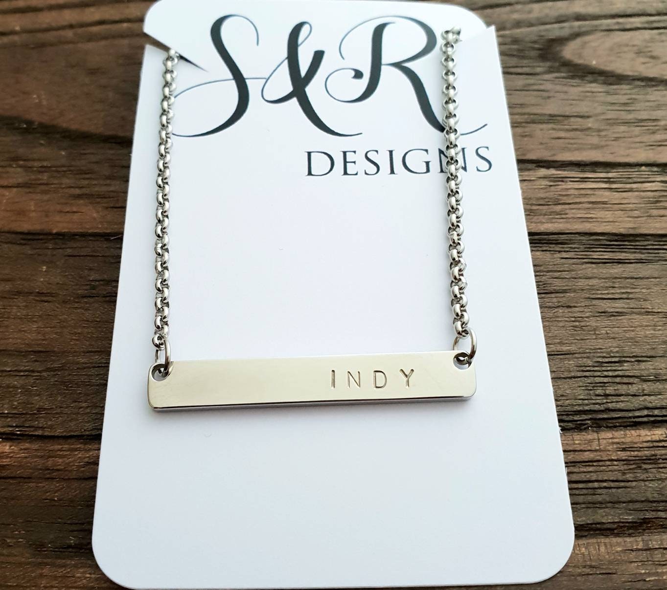 Personalised Wide Bar Necklace, Name Necklace Hand Stamped Stainless Steel. Personalized Gift