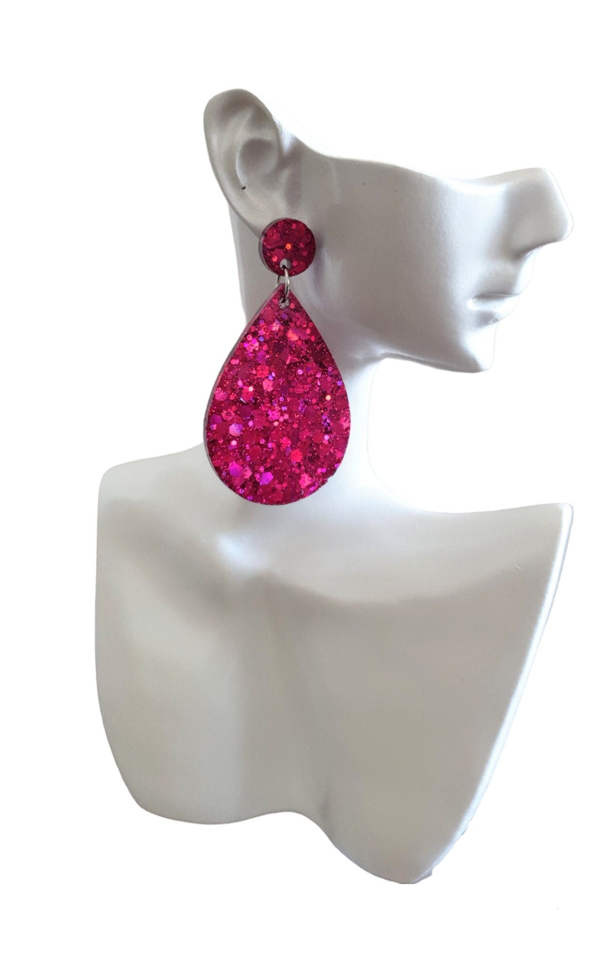 Pink Mix Bouquet Teardrops Resin Long Dangle Earrings, Pink Mix Glitter Resin Earrings, Stainless Steel Earrings Statement Dangles