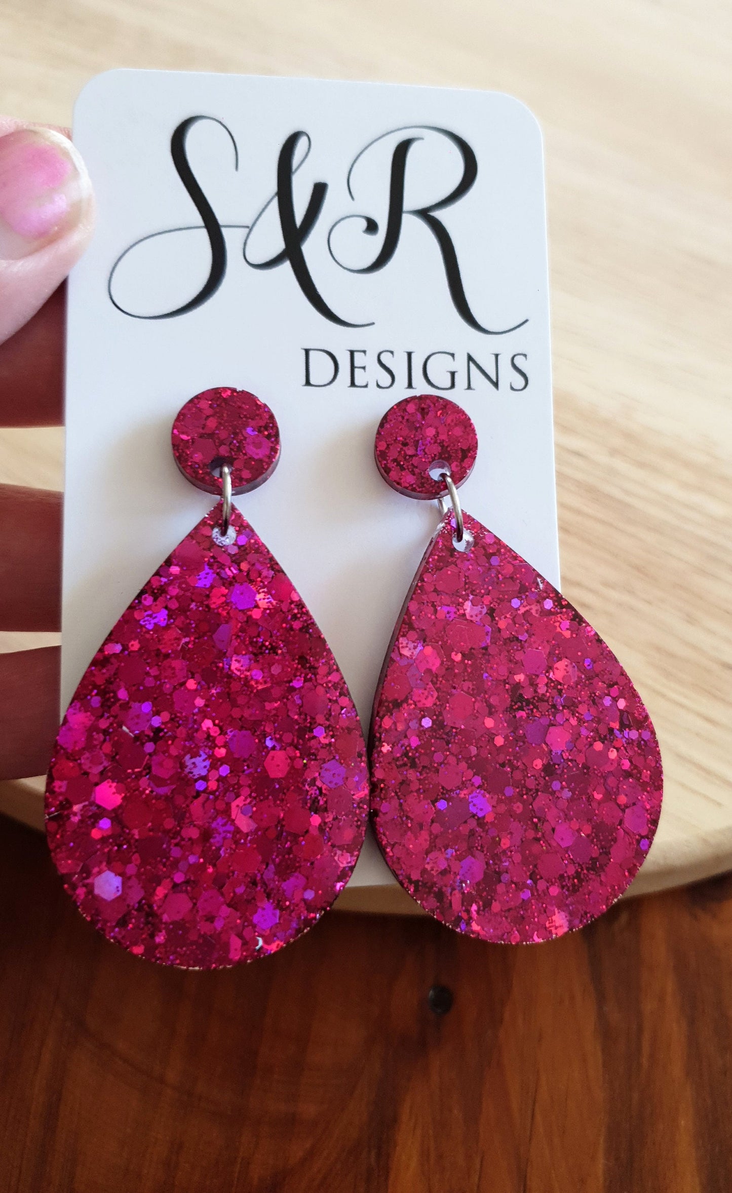 Pink Mix Bouquet Teardrops Resin Long Dangle Earrings, Pink Mix Glitter Resin Earrings, Stainless Steel Earrings Statement Dangles