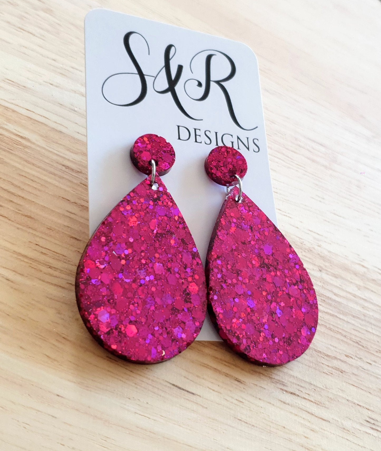 Pink Mix Bouquet Teardrops Resin Long Dangle Earrings, Pink Mix Glitter Resin Earrings, Stainless Steel Earrings Statement Dangles