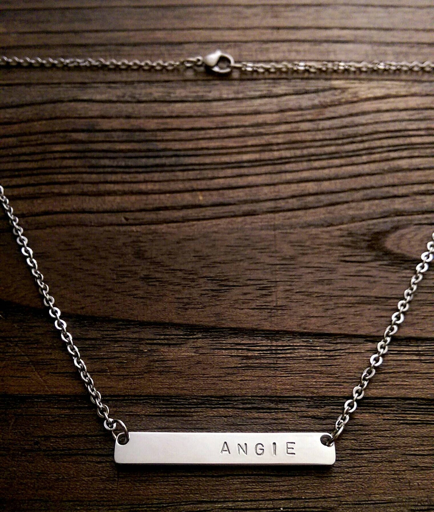 Personalised Wide Bar Necklace, Name Necklace Hand Stamped Stainless Steel. Personalized Gift