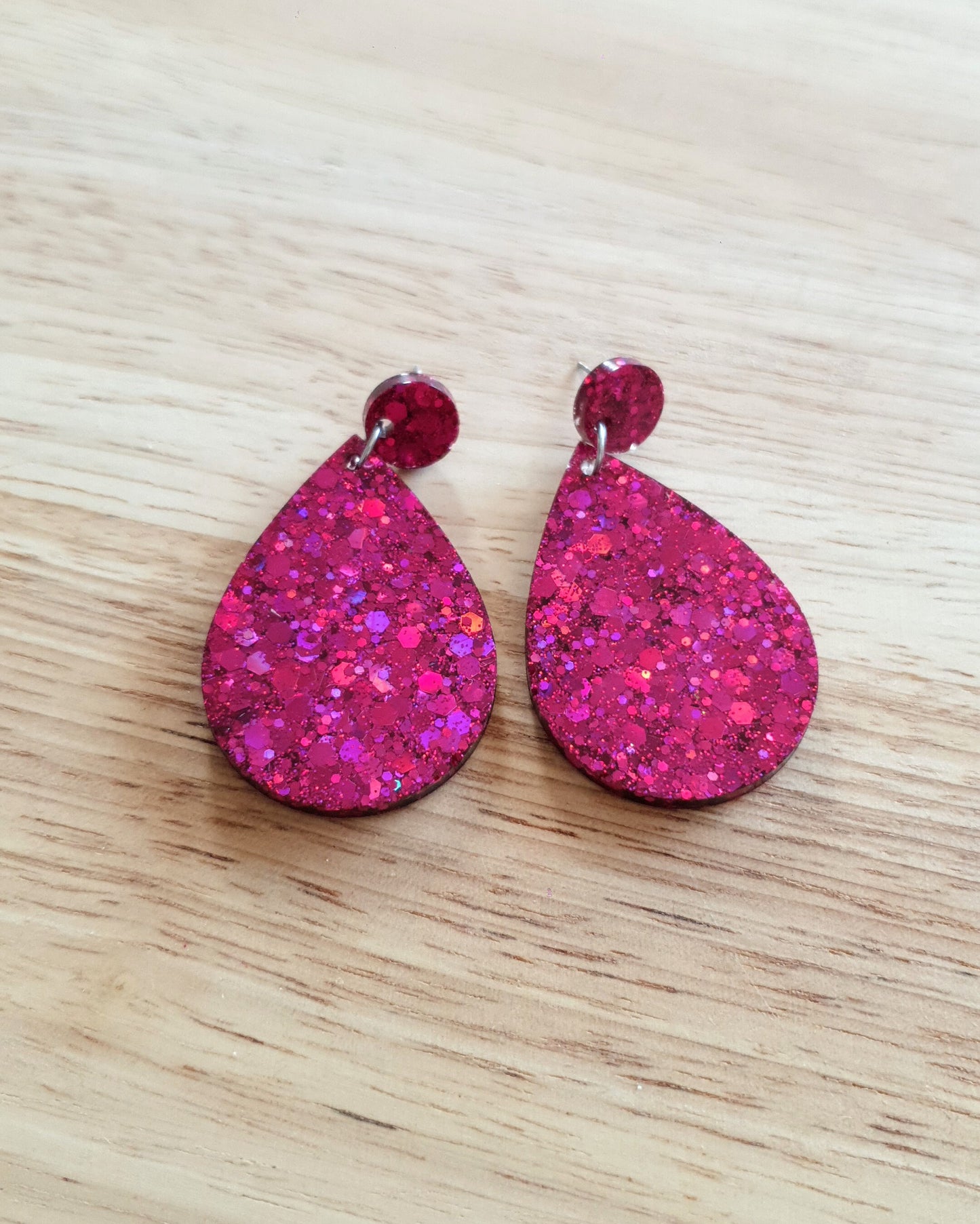 Pink Mix Bouquet Teardrops Resin Long Dangle Earrings, Pink Mix Glitter Resin Earrings, Stainless Steel Earrings Statement Dangles