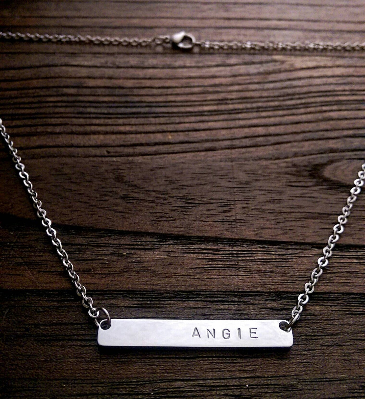 Personalised Wide Bar Necklace, Name Necklace Hand Stamped Stainless Steel. Personalized Gift
