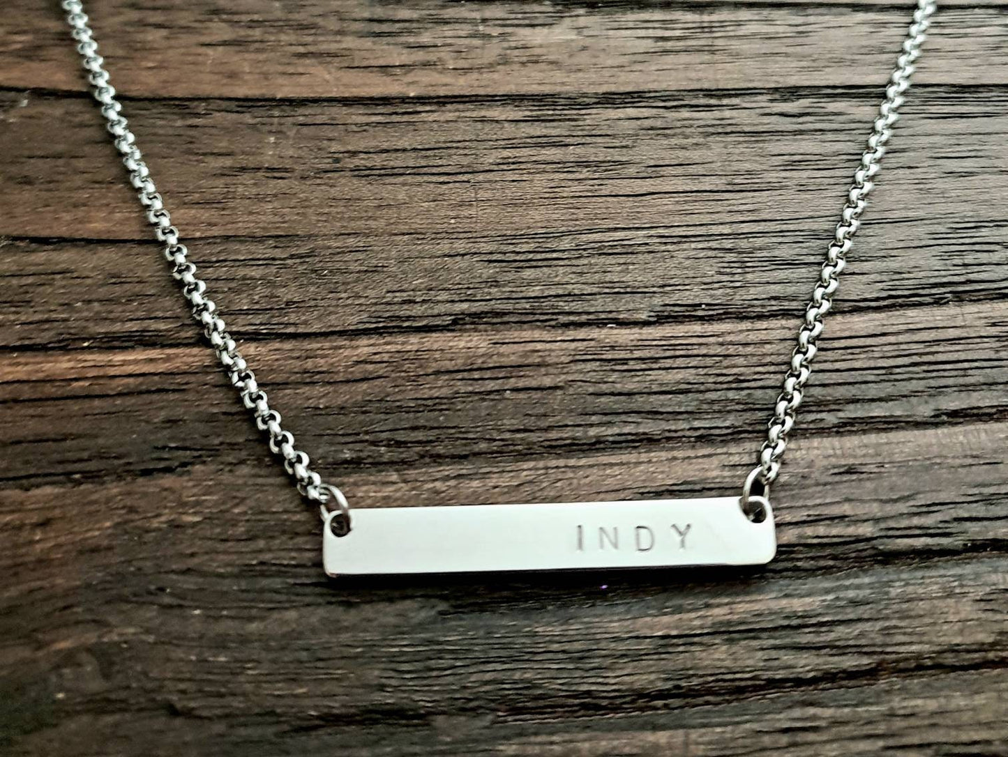 Personalised Wide Bar Necklace, Name Necklace Hand Stamped Stainless Steel. Personalized Gift