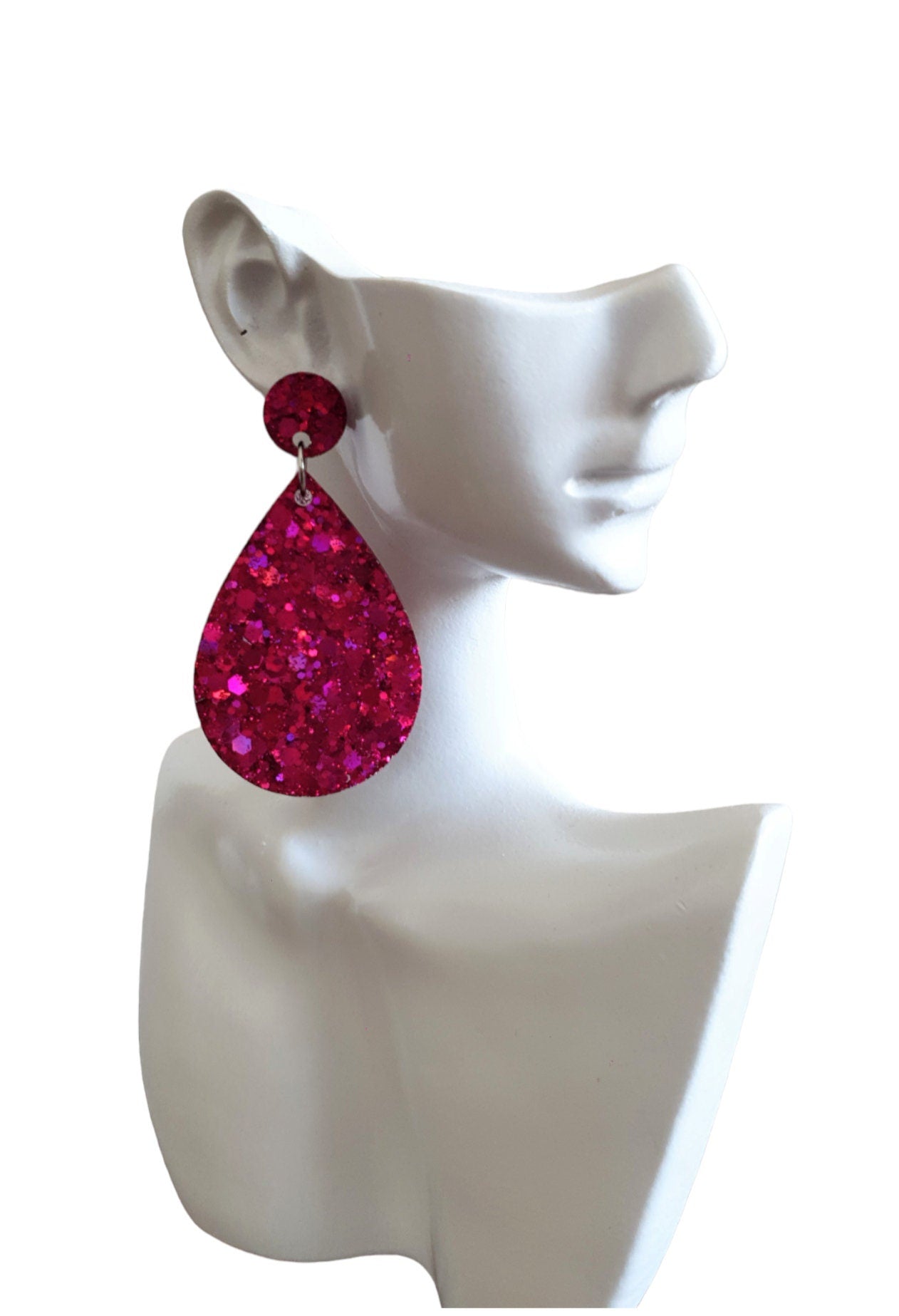 Pink Mix Bouquet Teardrops Resin Long Dangle Earrings, Pink Mix Glitter Resin Earrings, Stainless Steel Earrings Statement Dangles