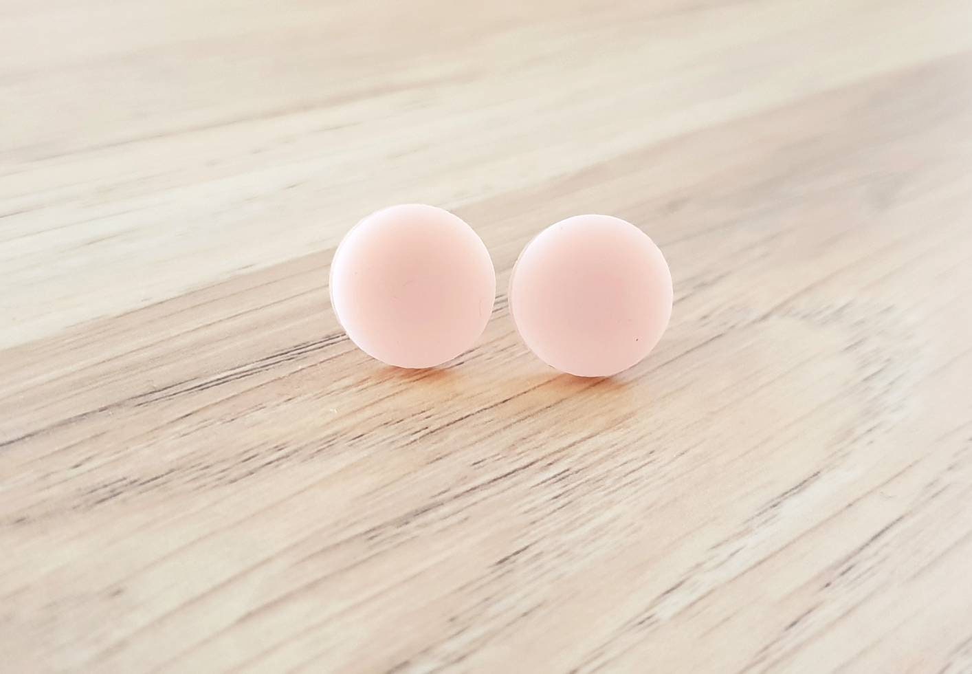 Pale Pink Circle Stud Earrings, Acrylic Earrings, Stainless Steel Earrings.