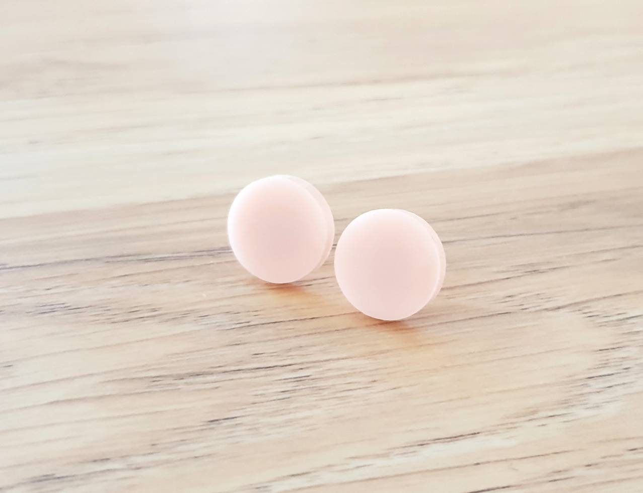 Pale Pink Circle Stud Earrings, Acrylic Earrings, Stainless Steel Earrings.