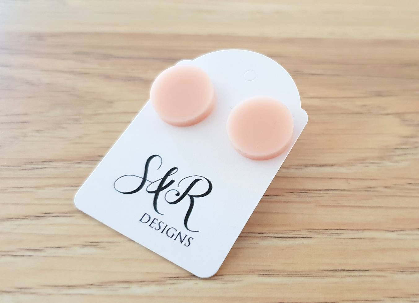 Pale Pink Circle Stud Earrings, Acrylic Earrings, Stainless Steel Earrings.