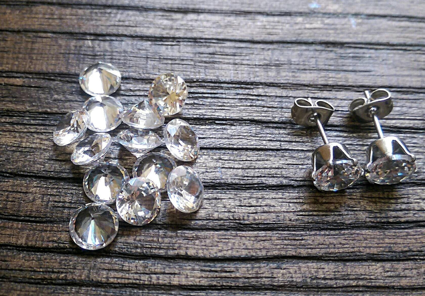 Cubic Zirconia Stud Earrings, Stainless Steel, AAA Quality, Multi-Color