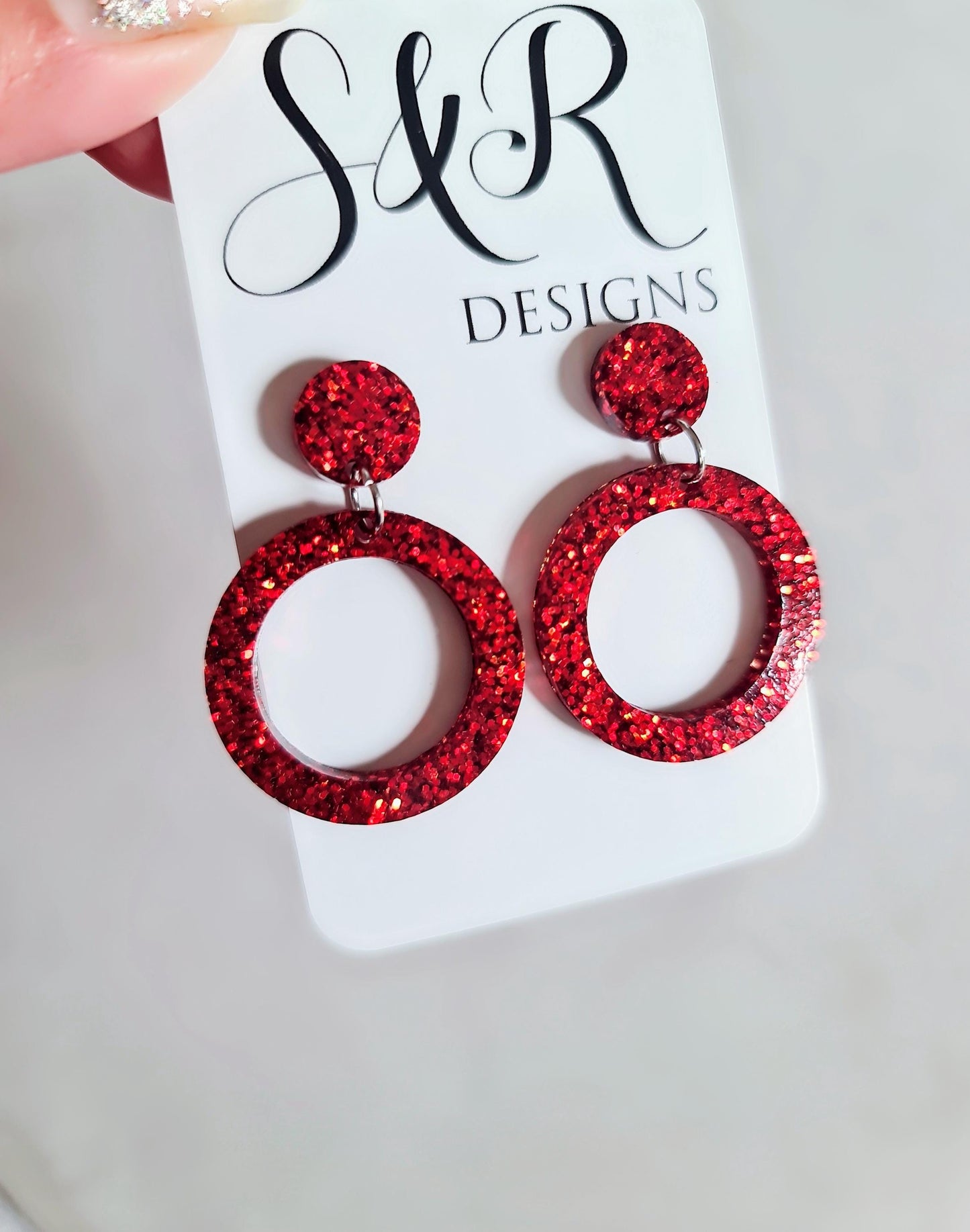 Red Circle Dangle Earrings, Hoop Resin Circle Earrings, Stainless Steel Earrings, Statement Earrings, Small Earrings