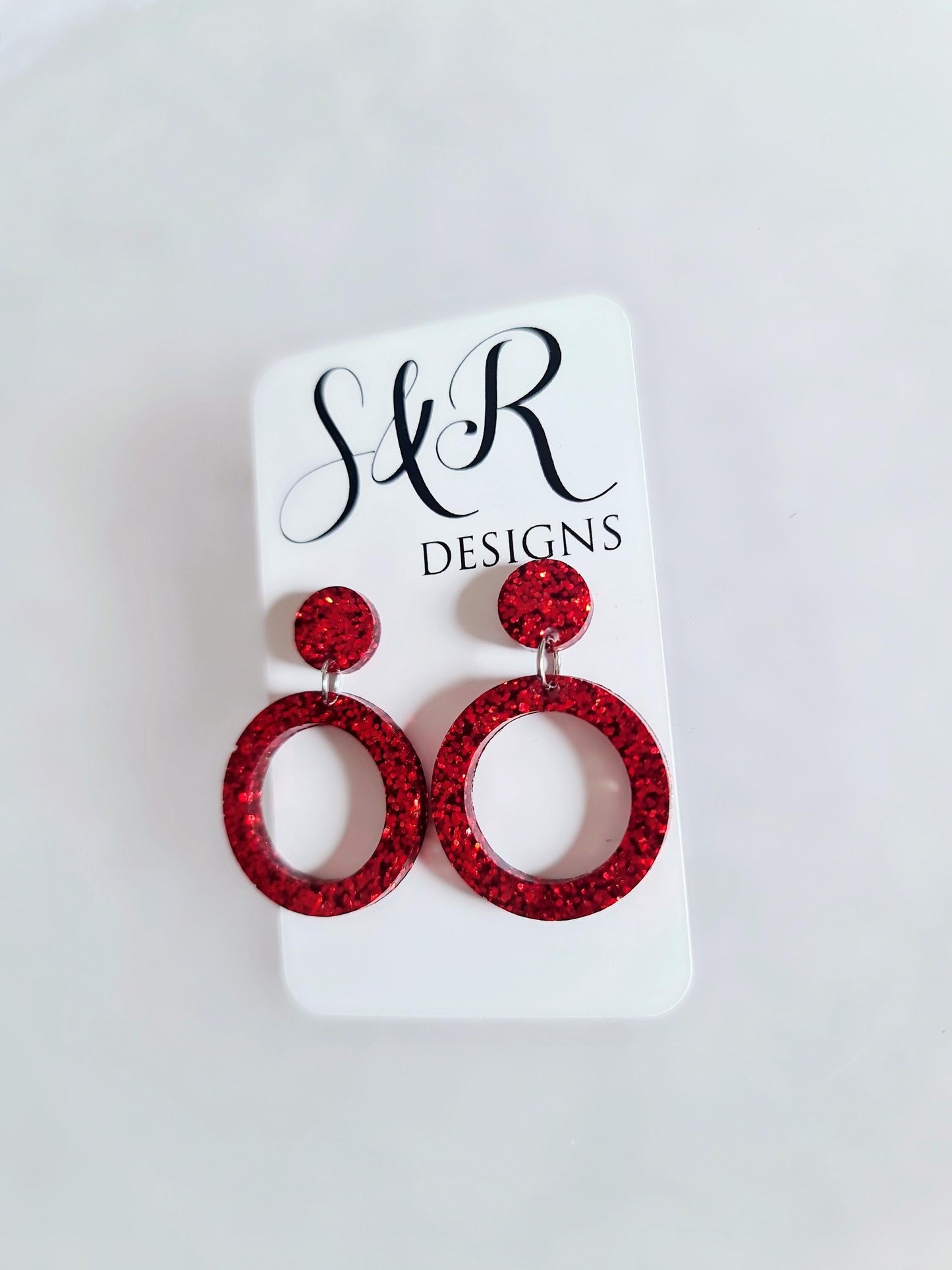 Red Circle Dangle Earrings, Hoop Resin Circle Earrings, Stainless Steel Earrings, Statement Earrings, Small Earrings