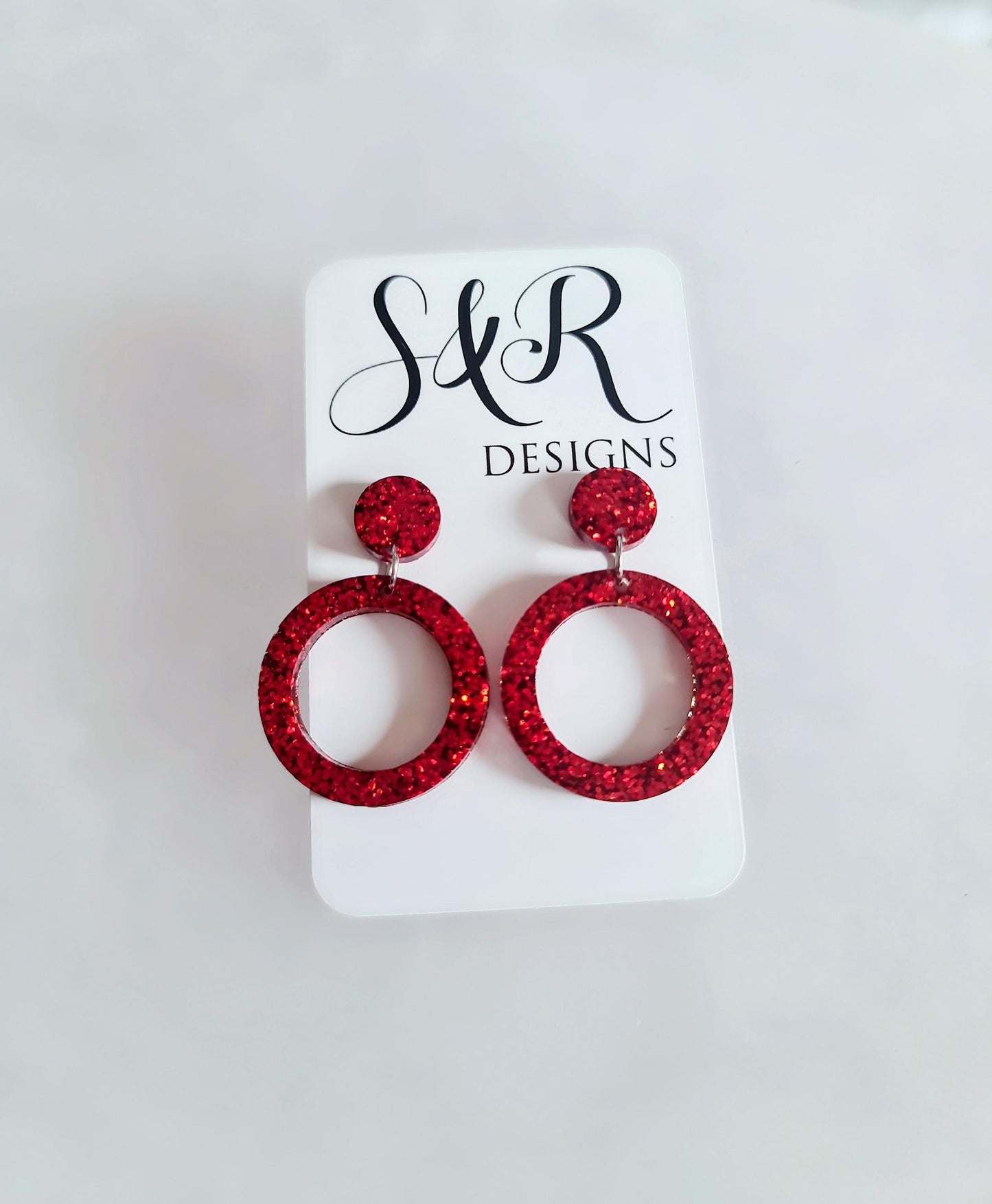 Red Circle Dangle Earrings, Hoop Resin Circle Earrings, Stainless Steel Earrings, Statement Earrings, Small Earrings