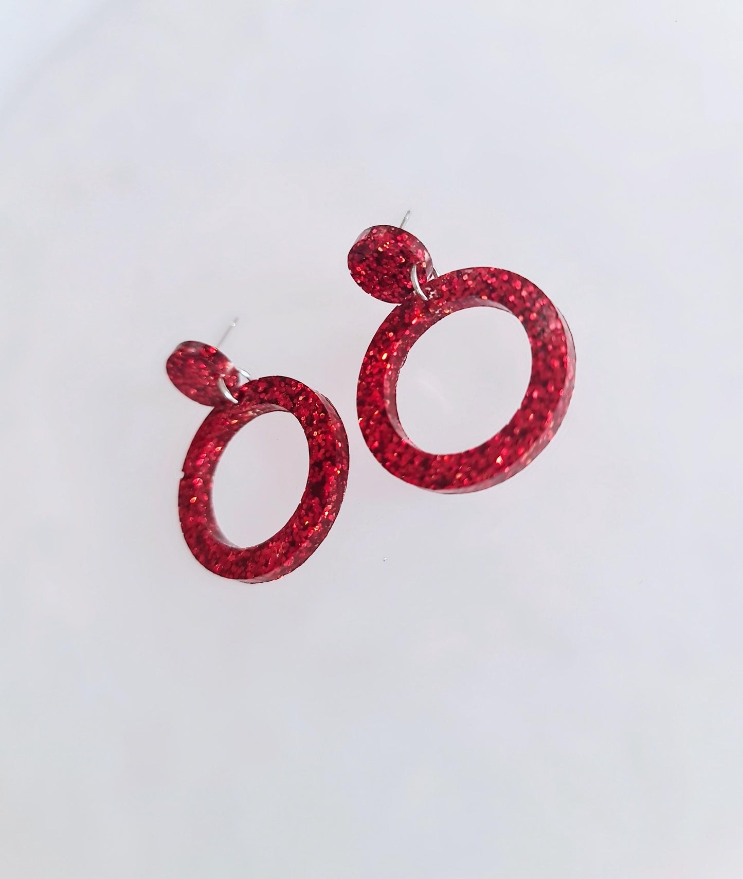 Red Circle Dangle Earrings, Hoop Resin Circle Earrings, Stainless Steel Earrings, Statement Earrings, Small Earrings