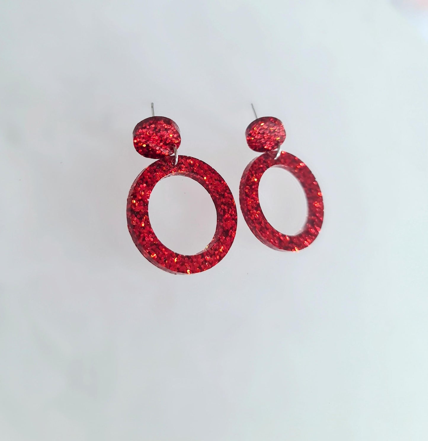 Red Circle Dangle Earrings, Hoop Resin Circle Earrings, Stainless Steel Earrings, Statement Earrings, Small Earrings