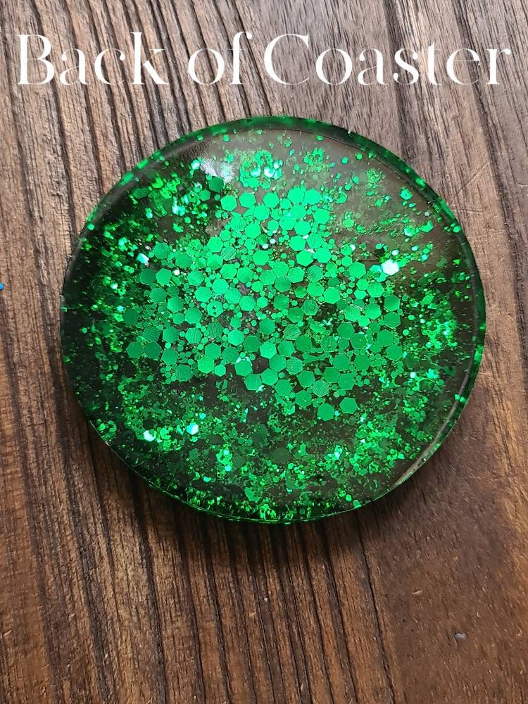 Emerald Green Resin Trinket Ring Dish, Coaster Green Glitter Mix