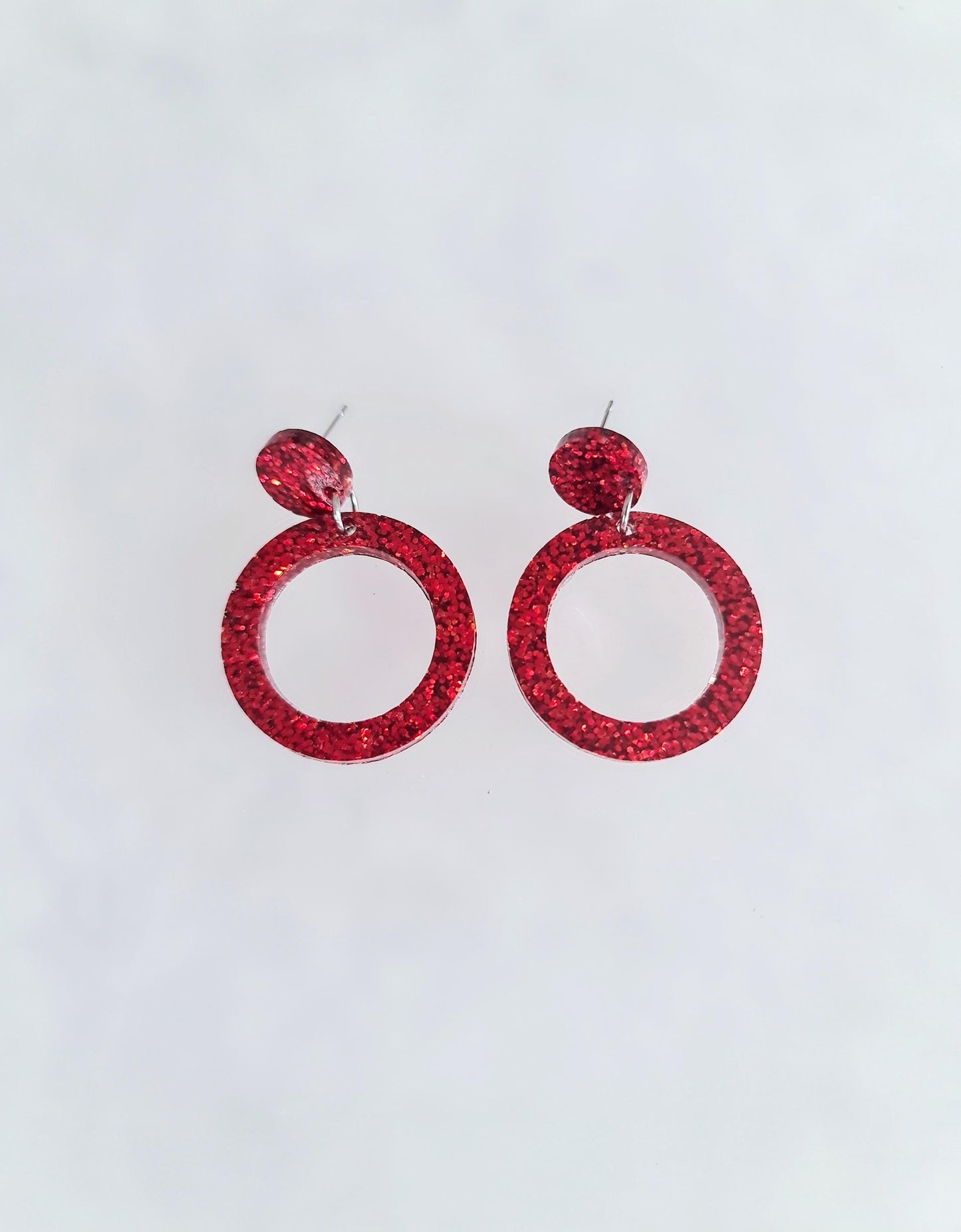 Red Circle Dangle Earrings, Hoop Resin Circle Earrings, Stainless Steel Earrings, Statement Earrings, Small Earrings