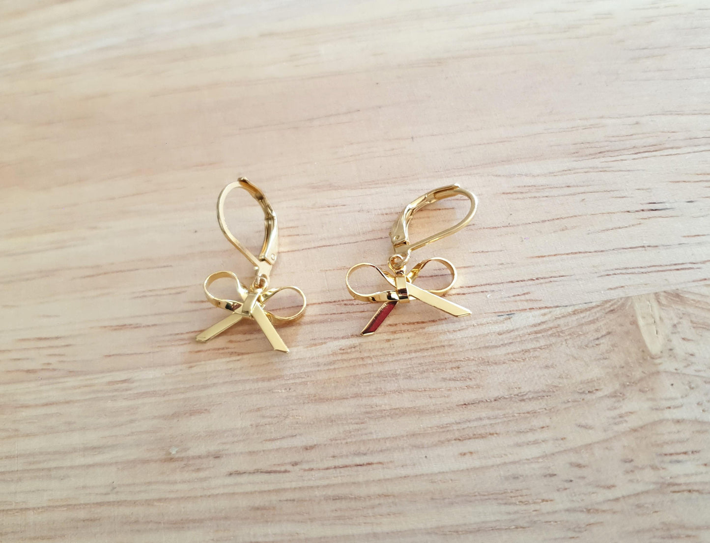 Gold Bow Leverback Earrings, Minimalist Bows Drop Earrings, Gold Stainless Steel Dangle Drops, Choose Leverback, Hoops or Hook Earwire.