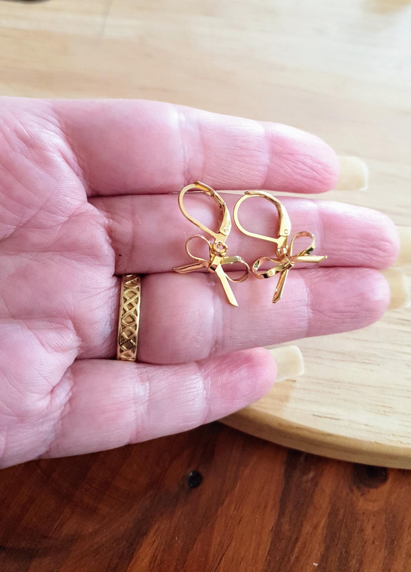 Gold Bow Leverback Earrings, Minimalist Bows Drop Earrings, Gold Stainless Steel Dangle Drops, Choose Leverback, Hoops or Hook Earwire.