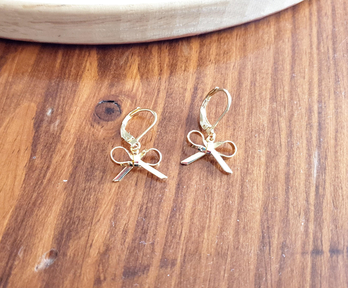 Gold Bow Leverback Earrings, Minimalist Bows Drop Earrings, Gold Stainless Steel Dangle Drops, Choose Leverback, Hoops or Hook Earwire.