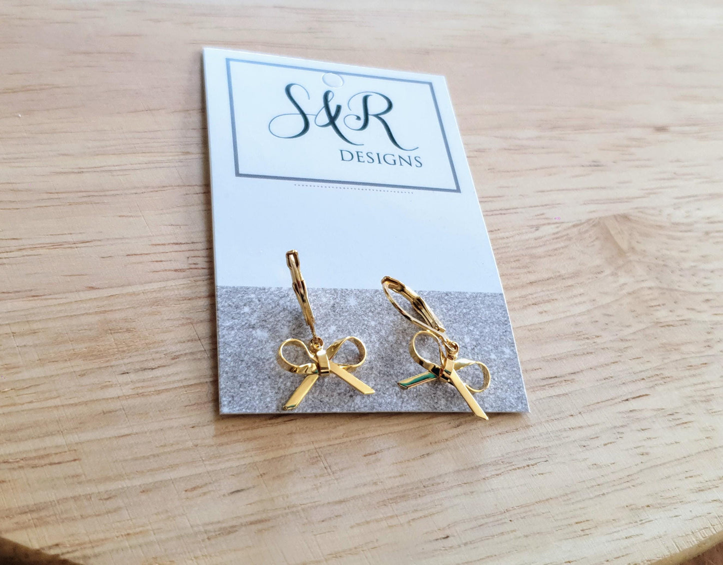 Gold Bow Leverback Earrings, Minimalist Bows Drop Earrings, Gold Stainless Steel Dangle Drops, Choose Leverback, Hoops or Hook Earwire.