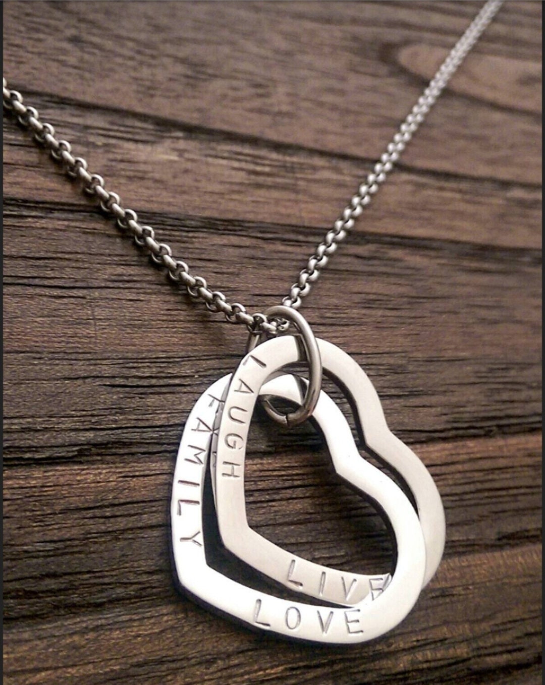 Personalised Heart Connecting Rings Necklace, Two Heart Links, Children names Personalized Hand Stamped Gift, Engagement, Girlfriend, Mother