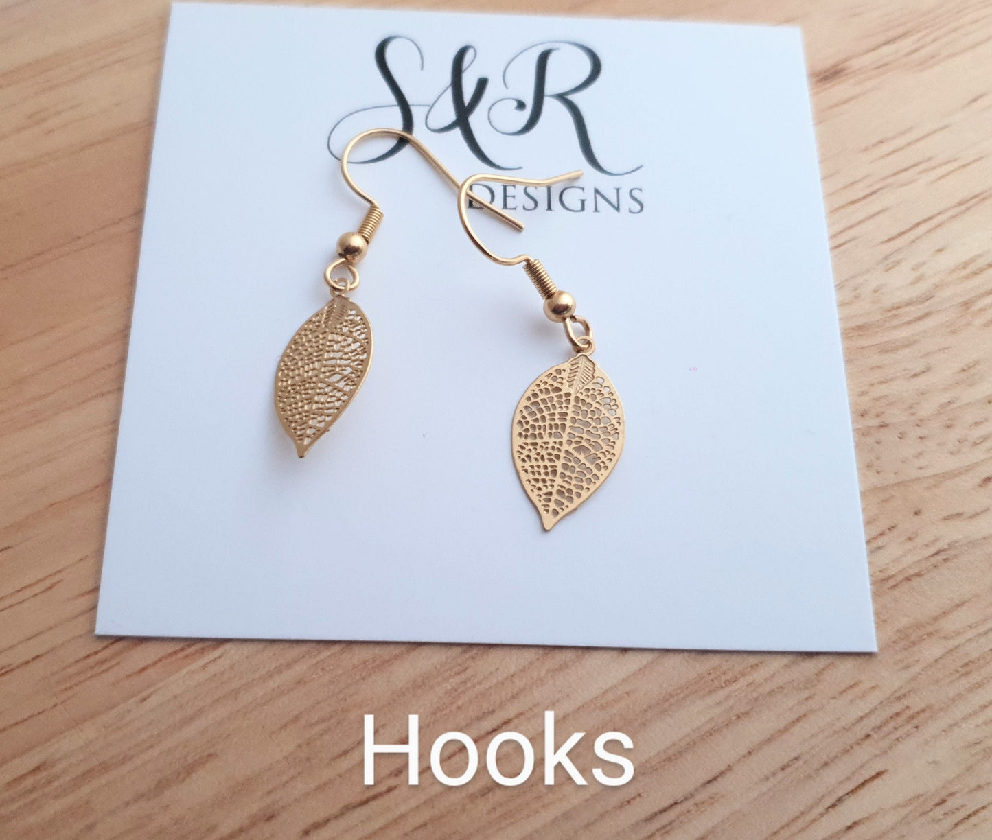 Gold Dainty Leaf Dangle Drop Earrings, Stainless Steel Dangle Choose Thread Earrings, Hook, Hoops or Leverback Earrings.