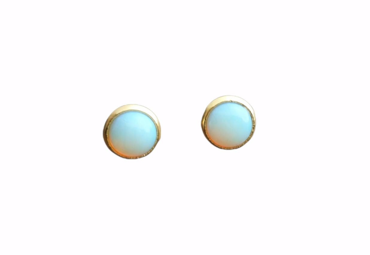 Opal Faux Stud Earrings, Gold Stainless Steel Stud Earrings. 8mm, Choose Gold Bezel or Silver Bezel