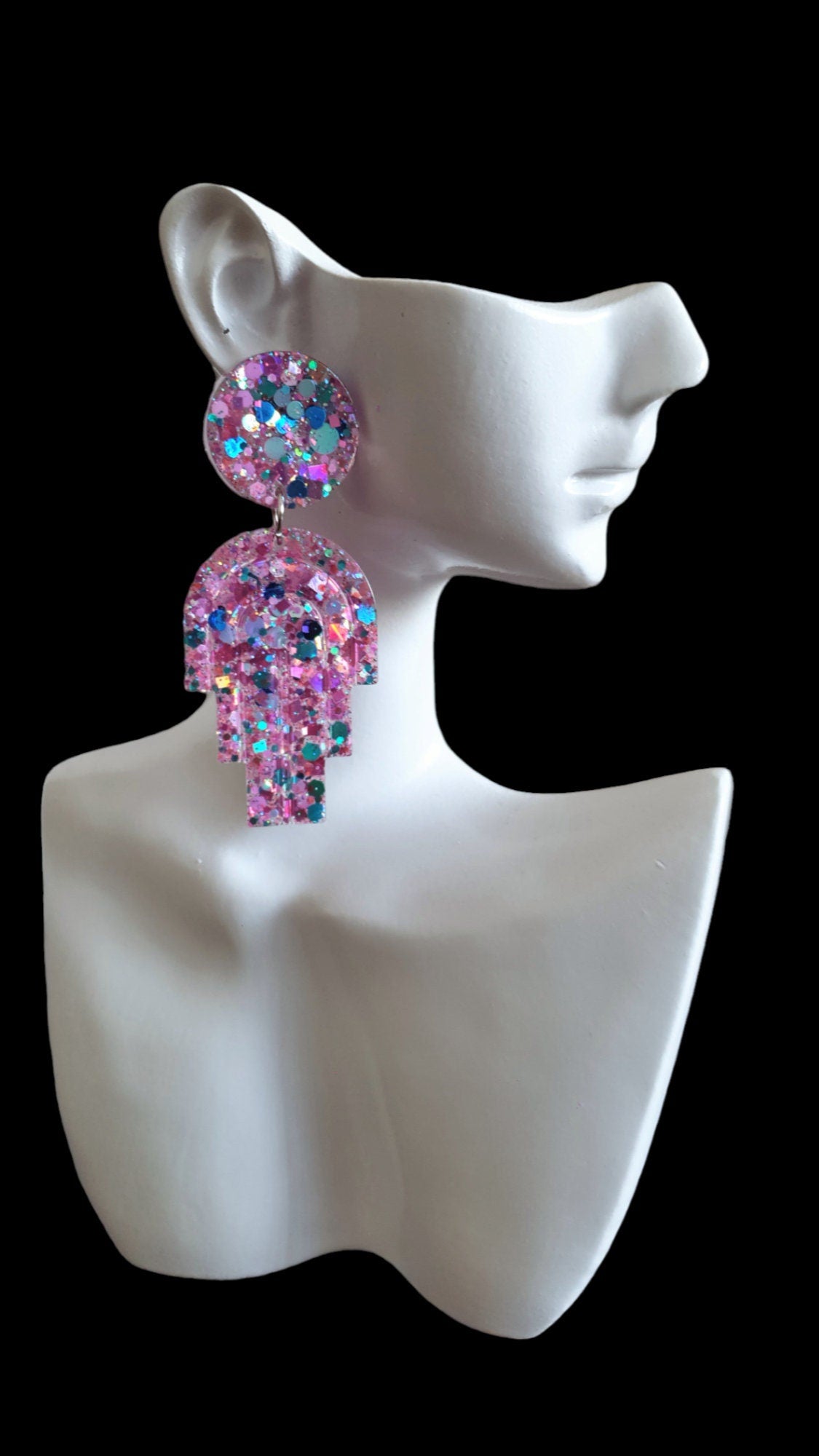 Glitter Resin Earrings, Pink Blue Teal Glitter Dangle Drop Earrings, Statement Handmade Resin Earrings