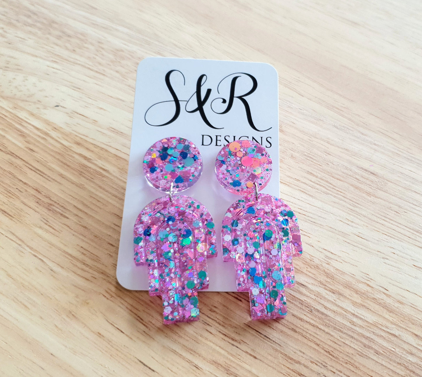 Glitter Resin Earrings, Pink Blue Teal Glitter Dangle Drop Earrings, Statement Handmade Resin Earrings