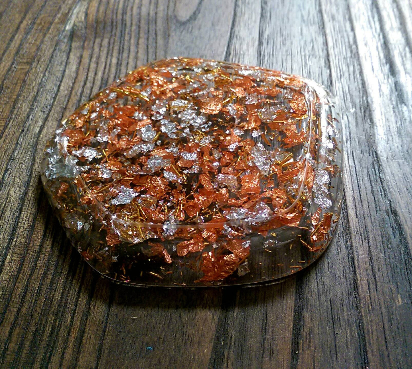Resin Ring Dish Pentagon Design with Silver Gold and Rose Gold Leaf mix