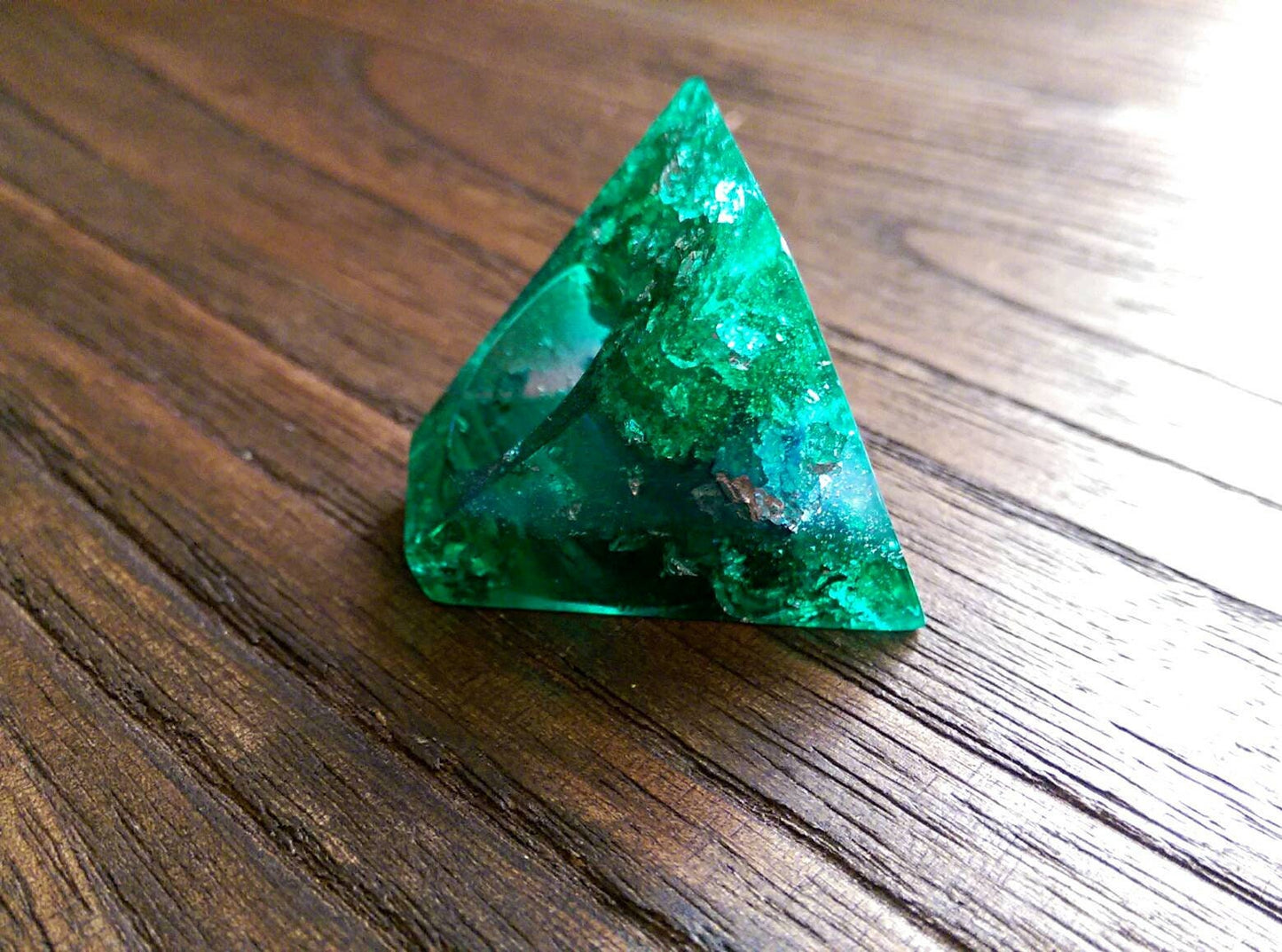 Statement Square Resin Ring, Handmade Size 7 US N AU. Green Blue Silver Leaf Ring