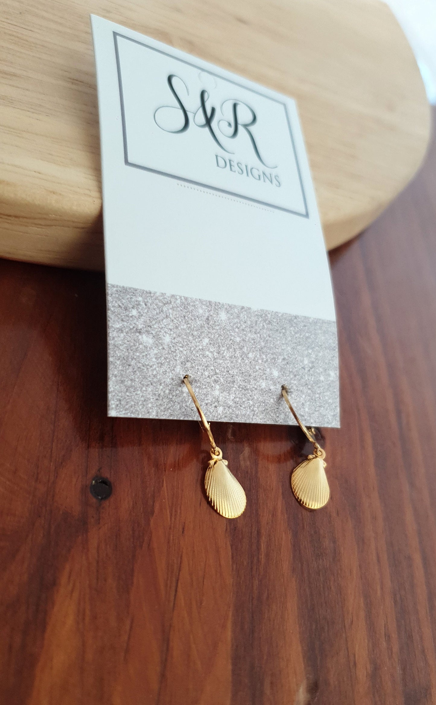 Gold Beach Earrings, Minimalist Shell Drop Earrings, Gold Stainless Steel Dangle Drops, Choose Leverback or Hook Earwire Earrings.