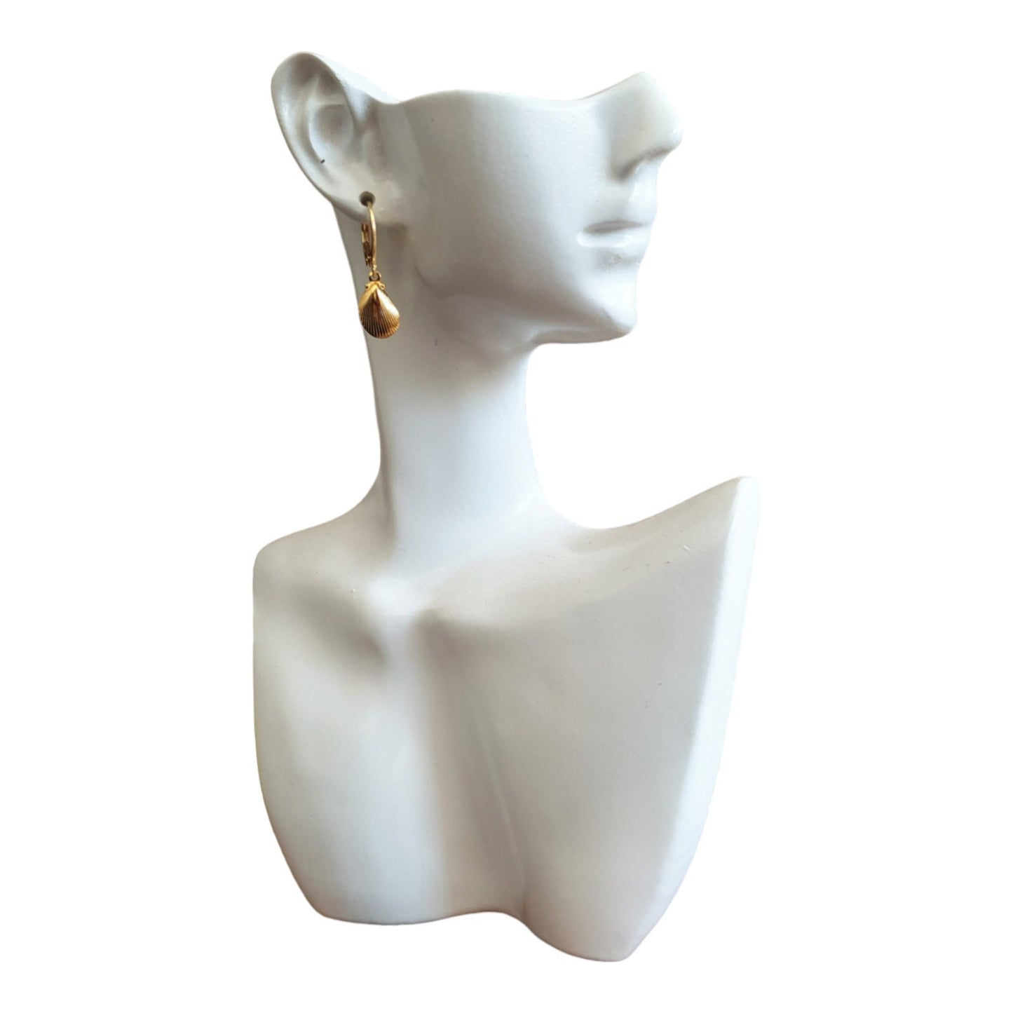 Gold Beach Earrings, Minimalist Shell Drop Earrings, Gold Stainless Steel Dangle Drops, Choose Leverback or Hook Earwire Earrings.