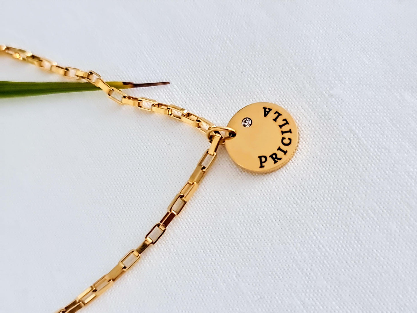 Custom Personalised Name Disc Round Necklace, CZ Circle Disc Personalized Gift, Choose colour 316 Silver or 18Ct Gold PVD. 12mm Disc