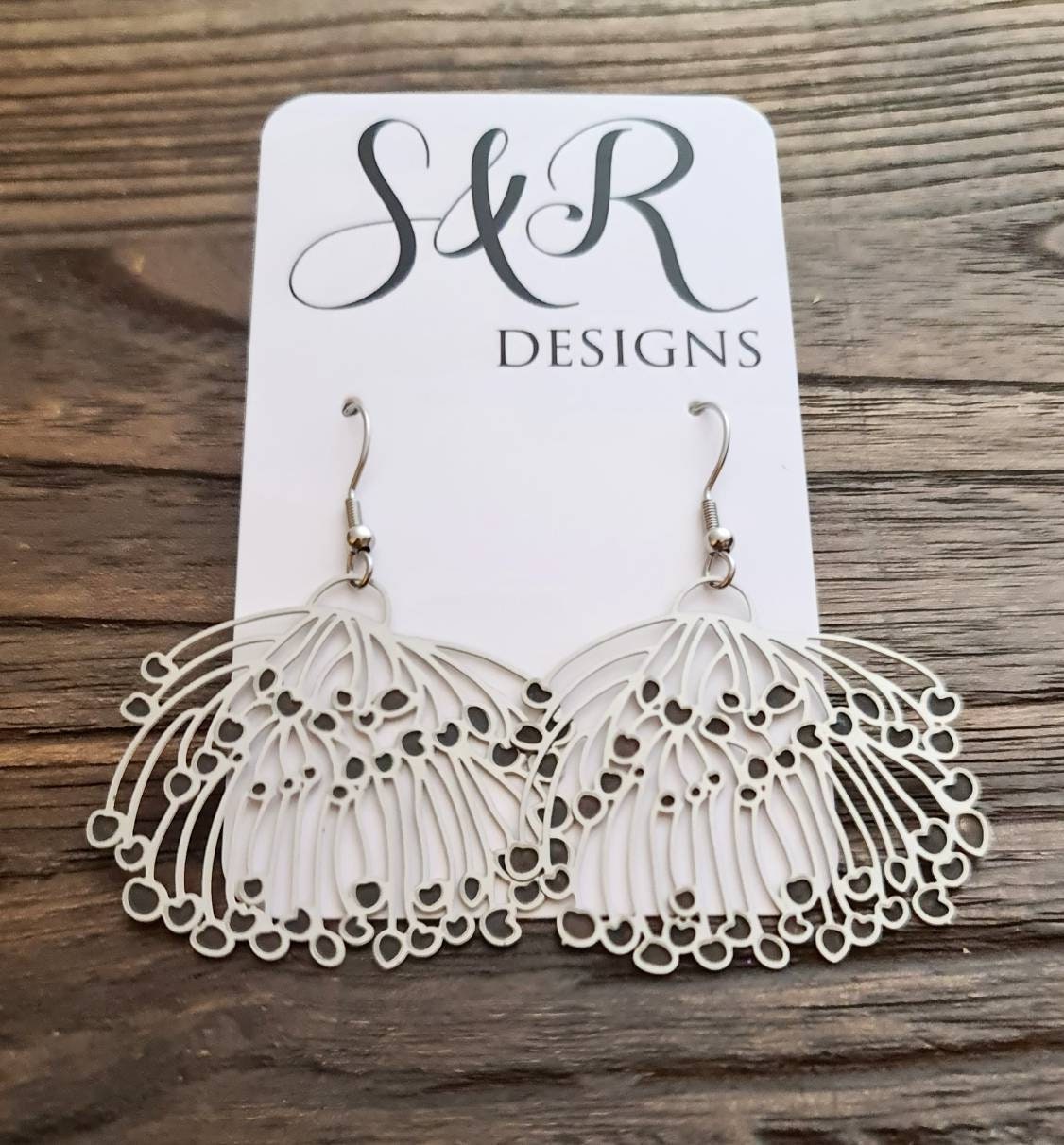 Blossom Flower Dangle Earrings, Large Blossom Design Earrings, Stainless Steel Hook Earrings