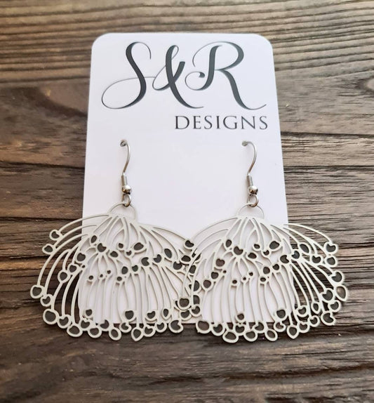 Blossom Flower Dangle Earrings, Large Blossom Design Earrings, Stainless Steel Hook Earrings