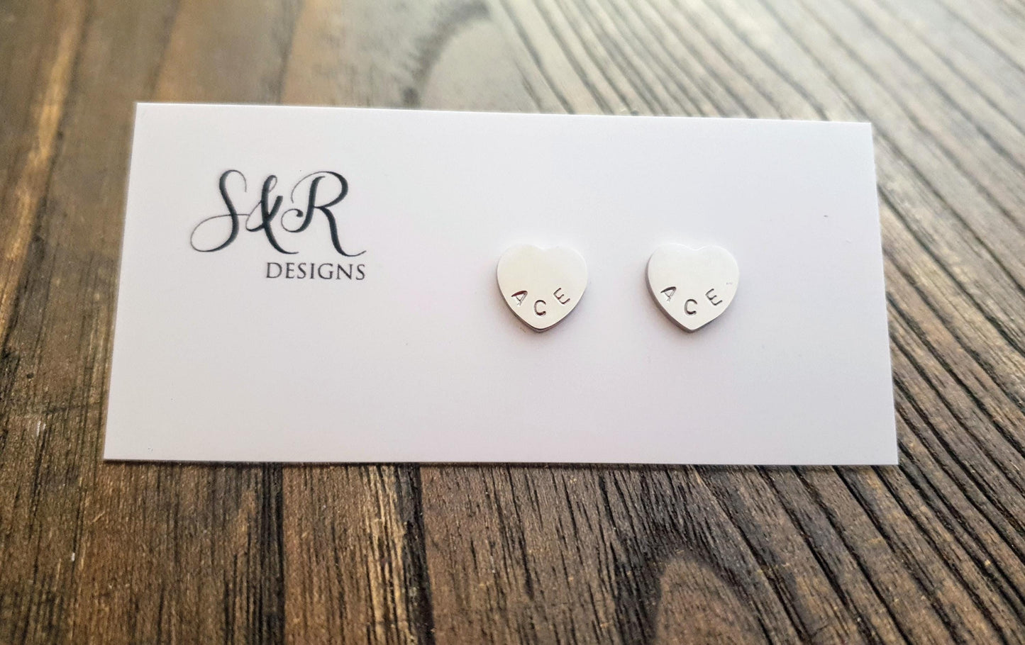 Personalised Heart Stud Earrings, Stainless Steel Hand Stamped Stud Earrings, Name or Initial Earrings. Choose Silver or Gold, 10mm