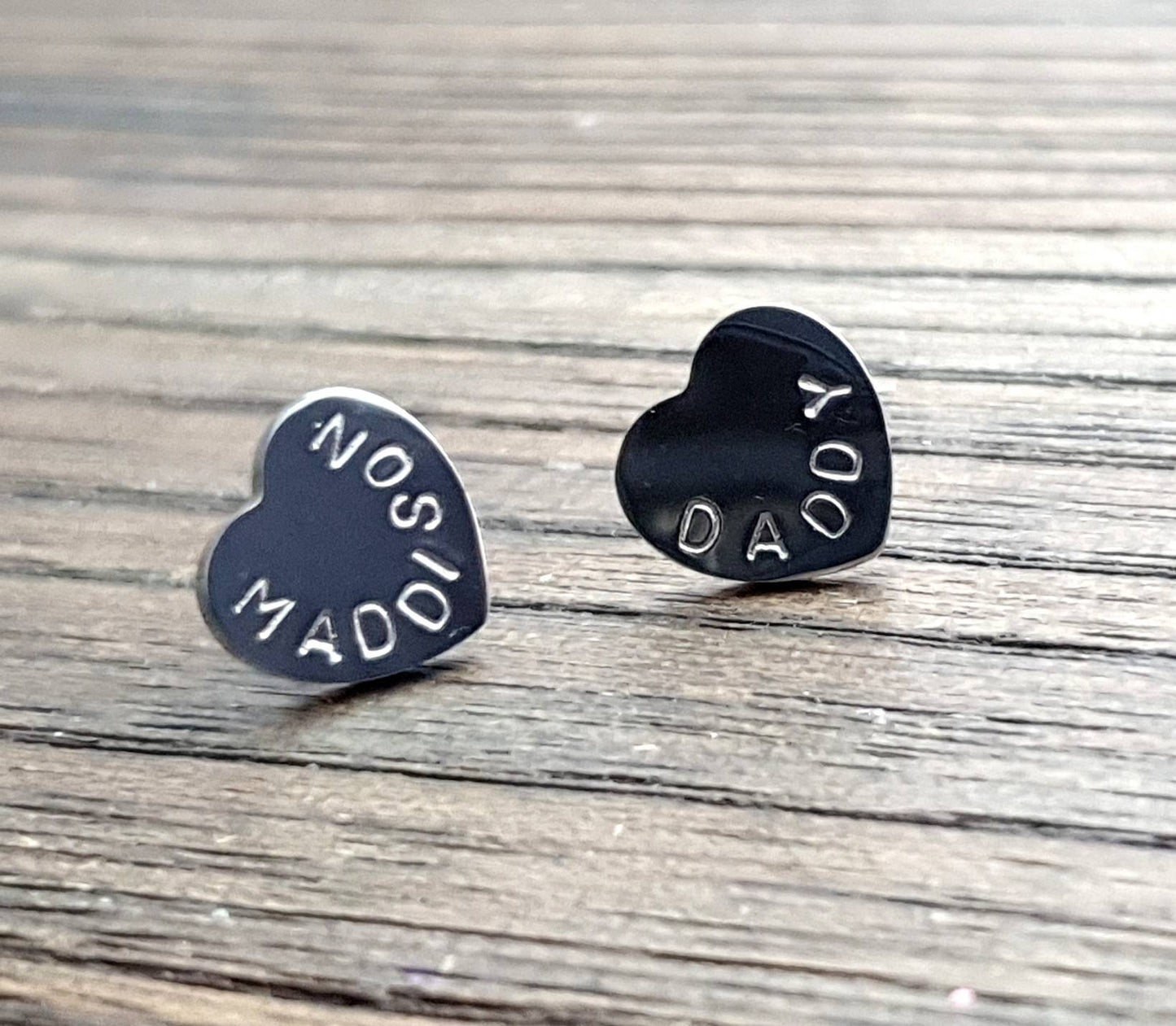 Personalised Heart Stud Earrings, Stainless Steel Hand Stamped Stud Earrings, Name or Initial Earrings. Choose Silver or Gold, 10mm