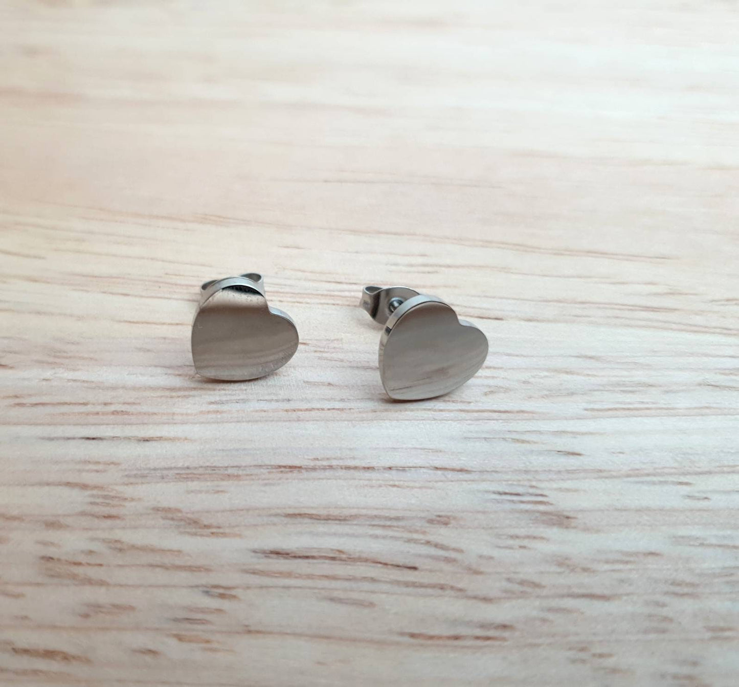 Personalised Heart Stud Earrings, Stainless Steel Hand Stamped Stud Earrings, Name or Initial Earrings. Choose Silver or Gold, 10mm