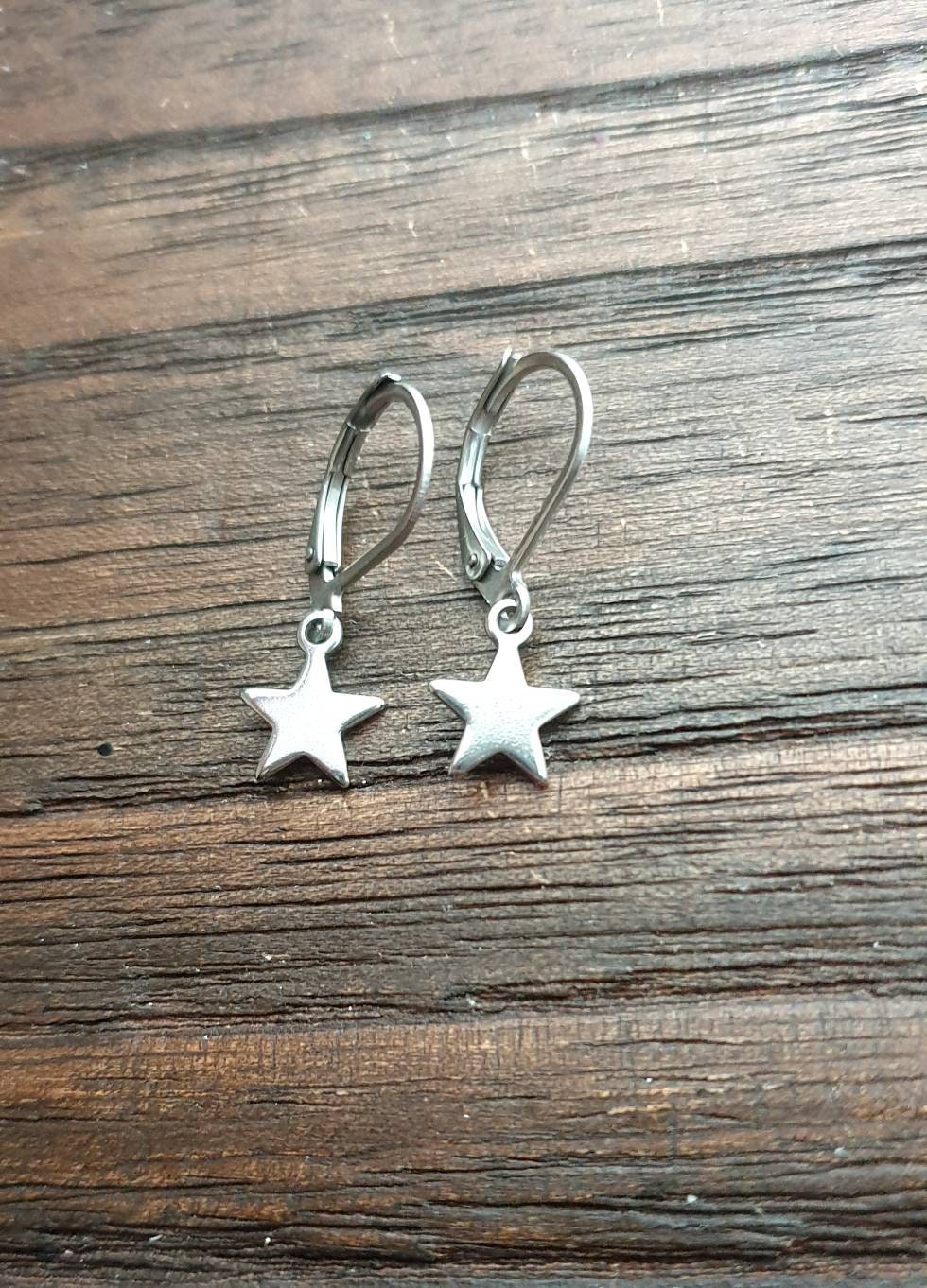 Star Leverback Earrings, Stainless Steel Dangle Leverback or Hook Earrings.