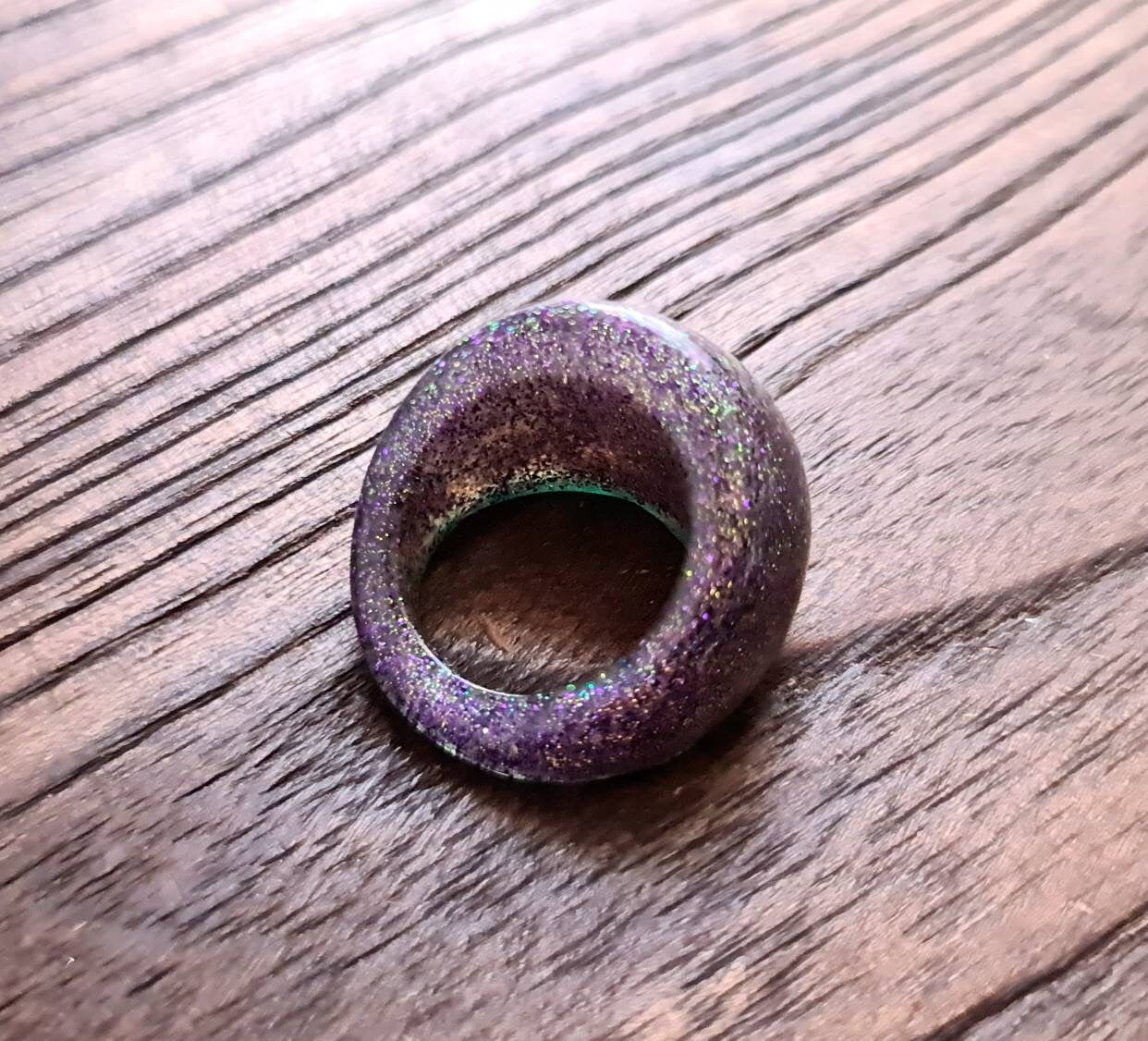 Statement Dome Ring, Resin Teal, Purple Ring, Handmade Size 7 US N AU
