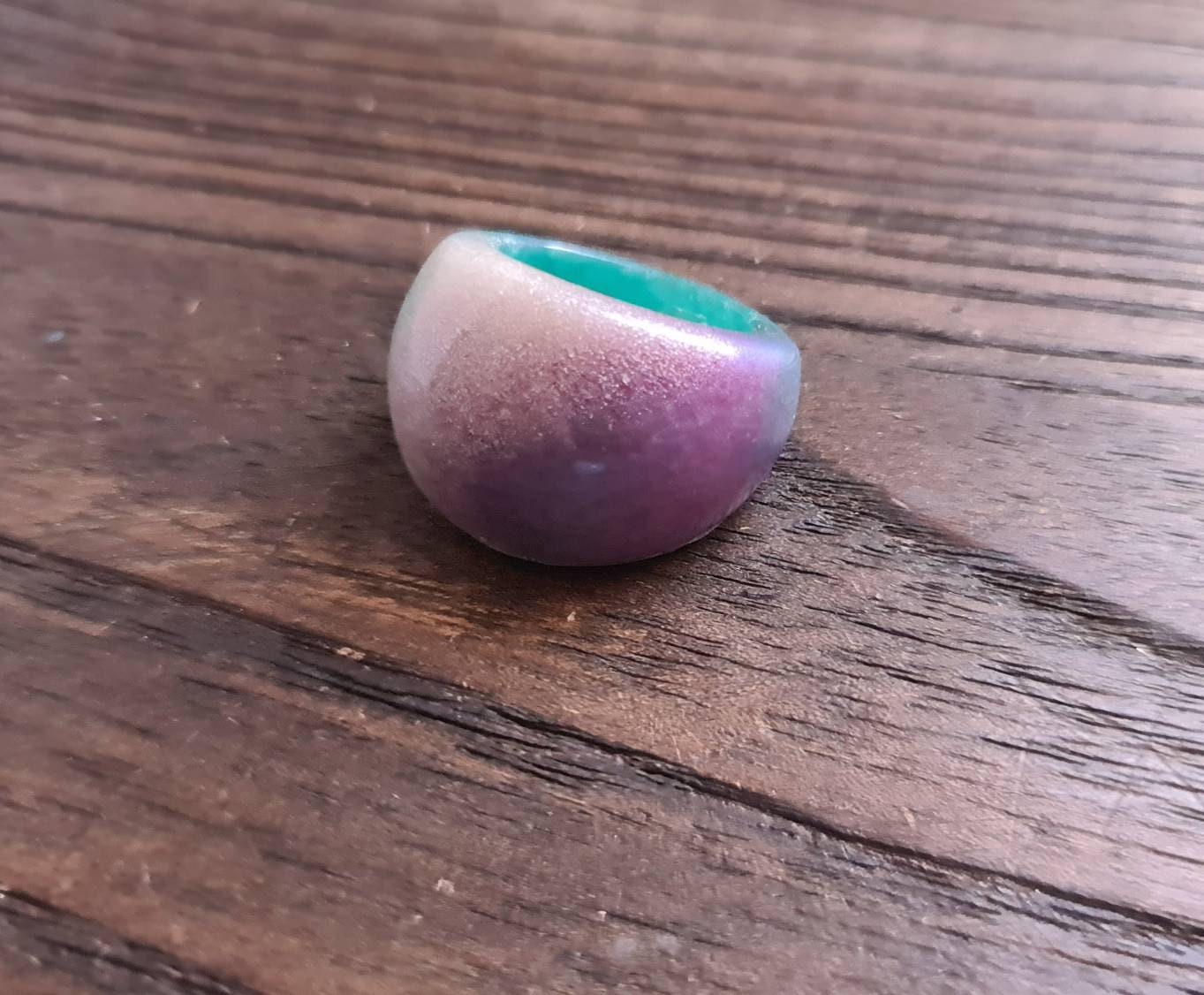Statement Dome Ring, Resin Teal, White, Purple, Blue Ring, Handmade Size 7 US N AU