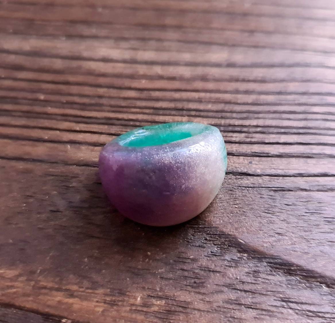 Statement Dome Ring, Resin Teal, White, Purple, Blue Ring, Handmade Size 7 US N AU