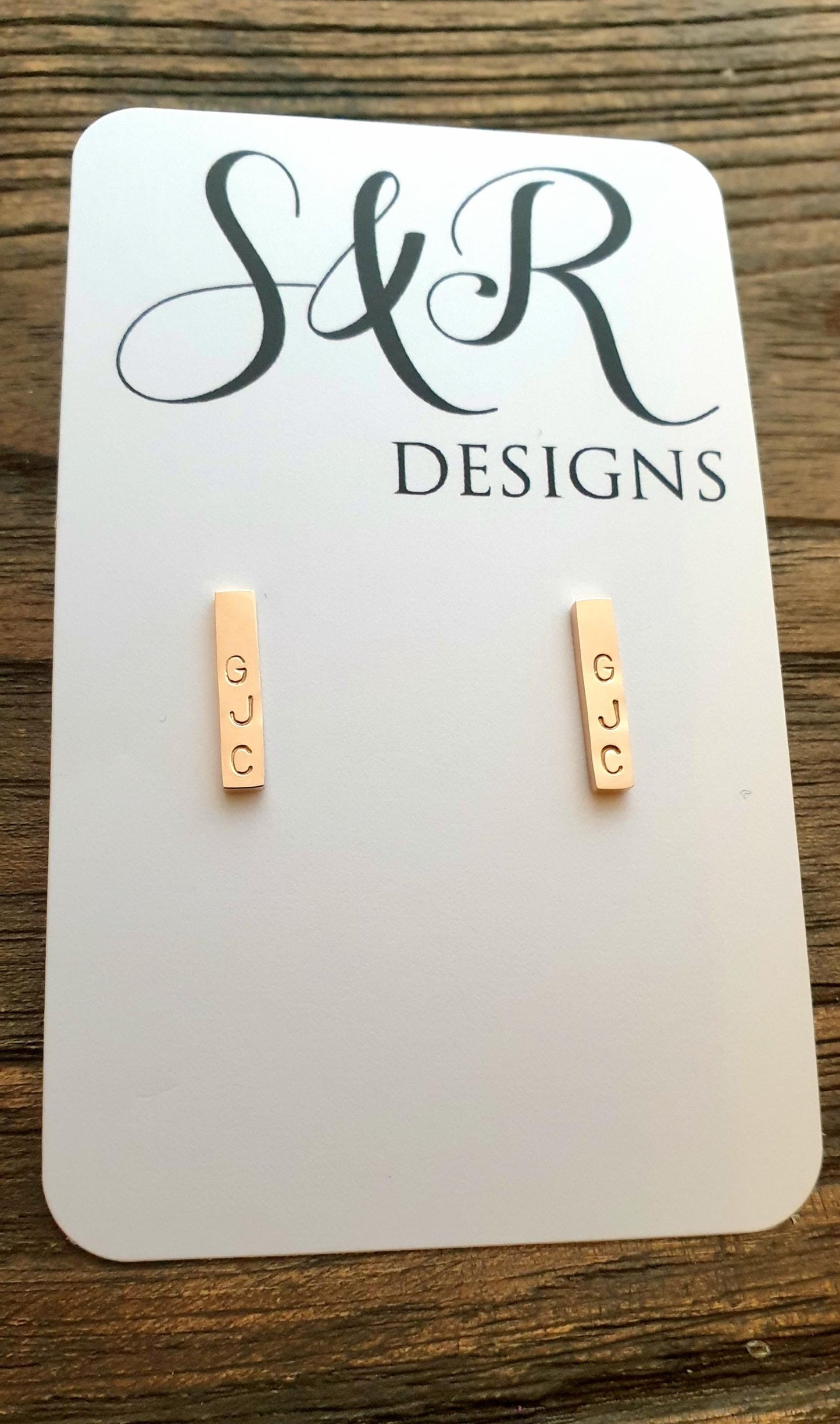 Personalized Gold Bar Stud Earrings, Hand Stamped Personalised Bar Studs, Choose Silver, Gold or Rose Gold Stainless Steel
