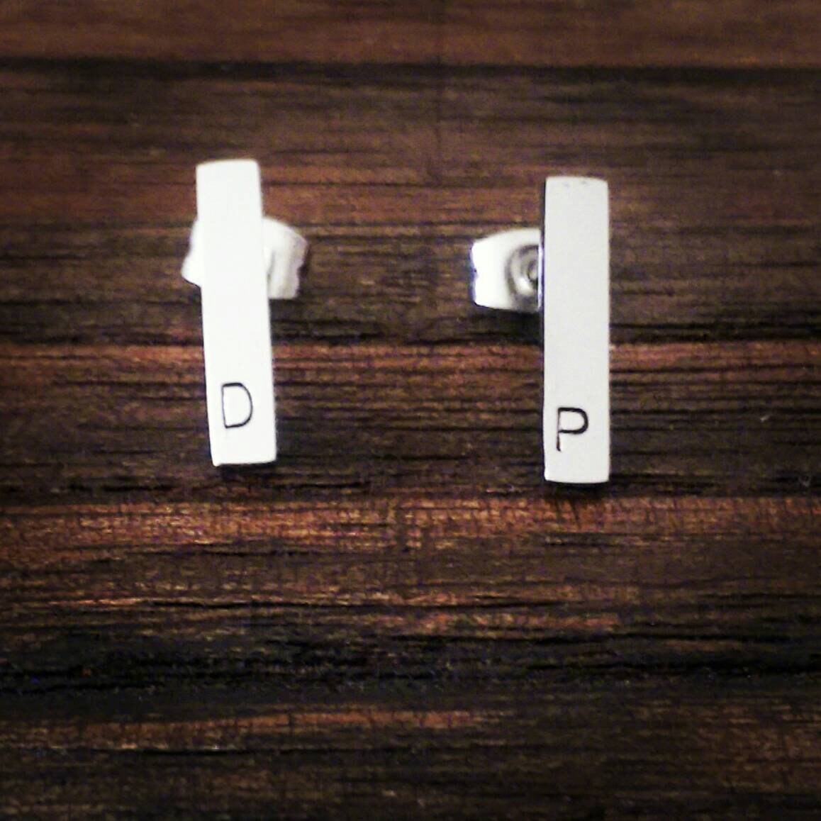 Personalized Gold Bar Stud Earrings, Hand Stamped Personalised Bar Studs, Choose Silver, Gold or Rose Gold Stainless Steel