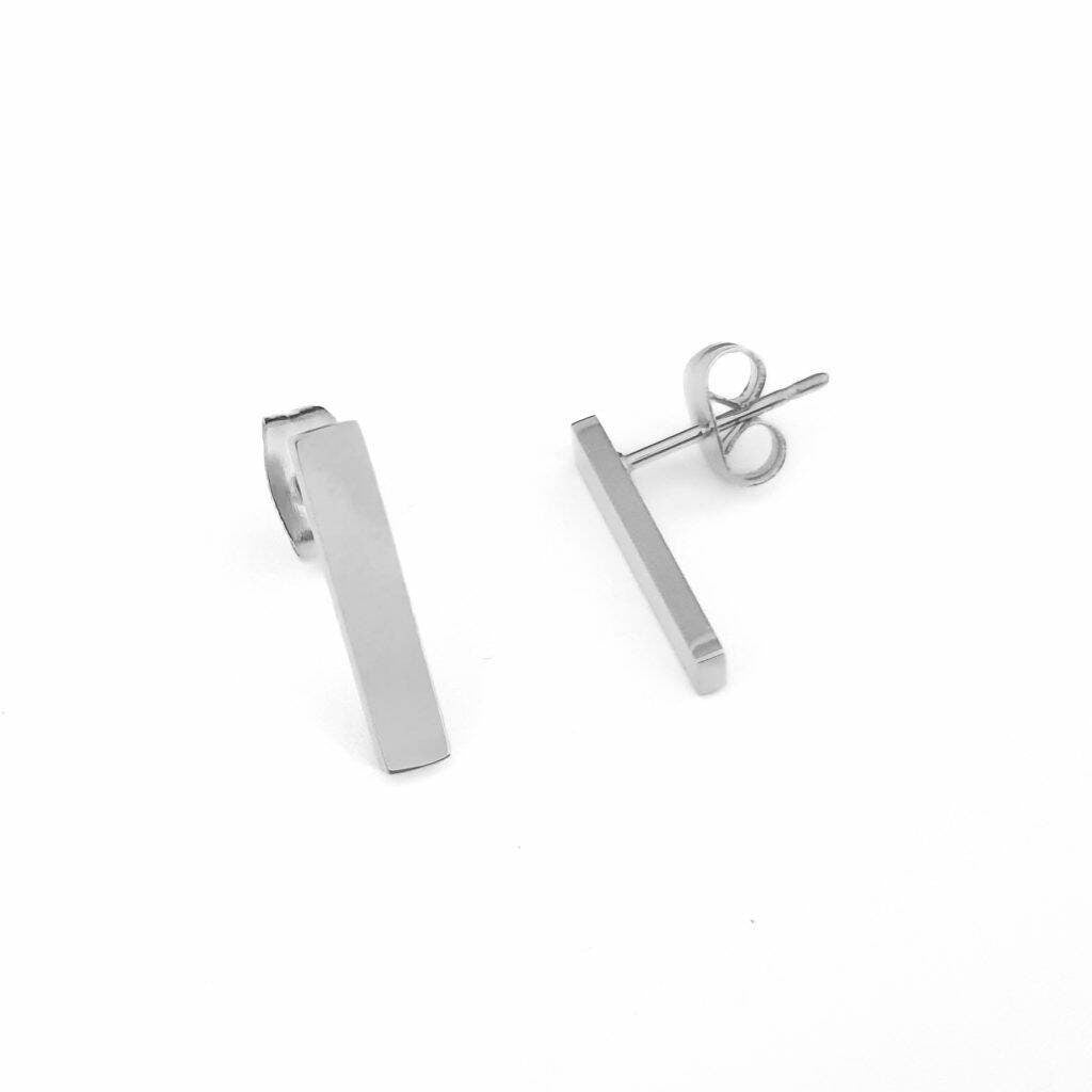 Personalized Gold Bar Stud Earrings, Hand Stamped Personalised Bar Studs, Choose Silver, Gold or Rose Gold Stainless Steel